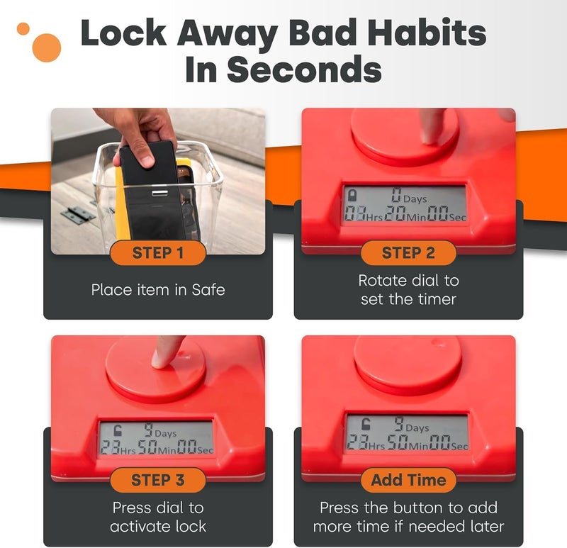 Kitchen Safe Time Locking Container (Medium), Timed Lock Box for Cell Phones, Snacks, and other unwanted temptations (Red Lid + 5.5â€ Clear Base with Access Port) - Image 4